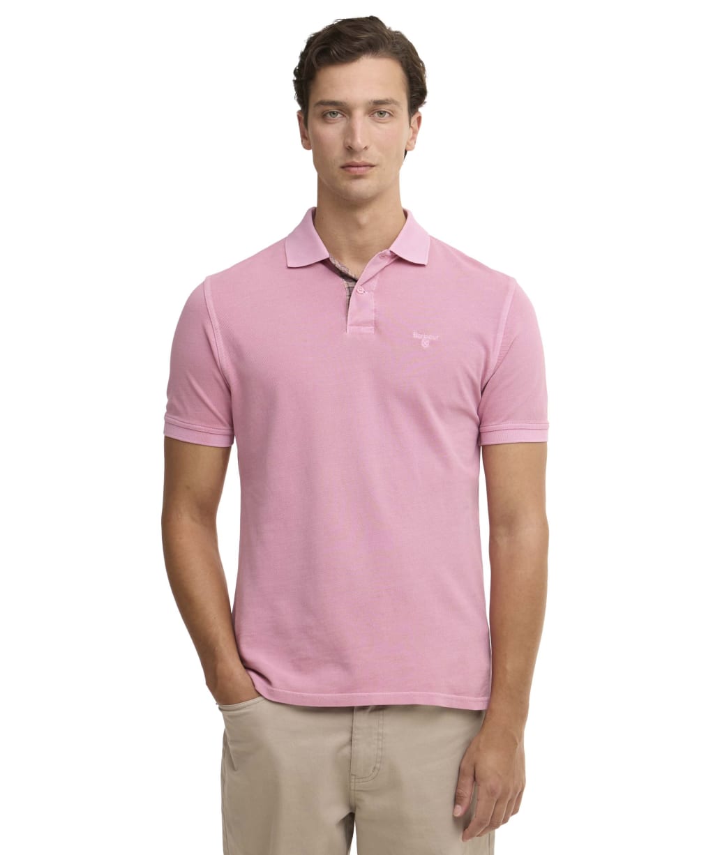 Men's Barbour Washed Tartan Tailored Fit Pique Polo Shirt - Washed Pink