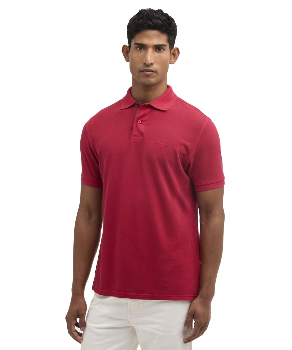 Men's Barbour Washed Tartan Tailored Fit Pique Polo Shirt - Washed Red