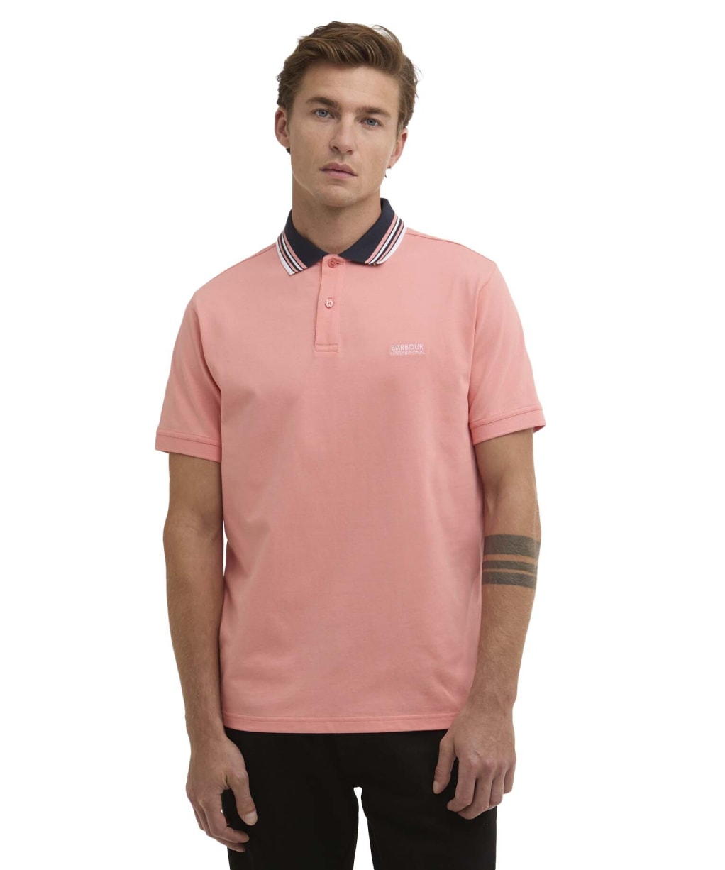 Men's Barbour International Burnwood Tipped Polo Shirt - Burnt Coral