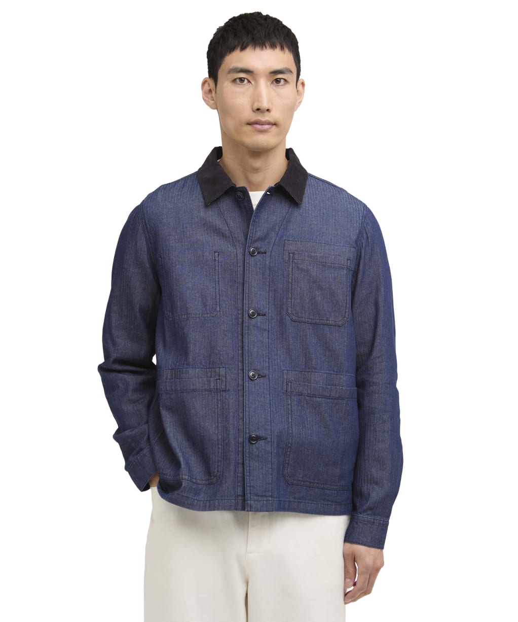Men's Barbour International Piligan Herringbone Denim Overshirt - Indigo