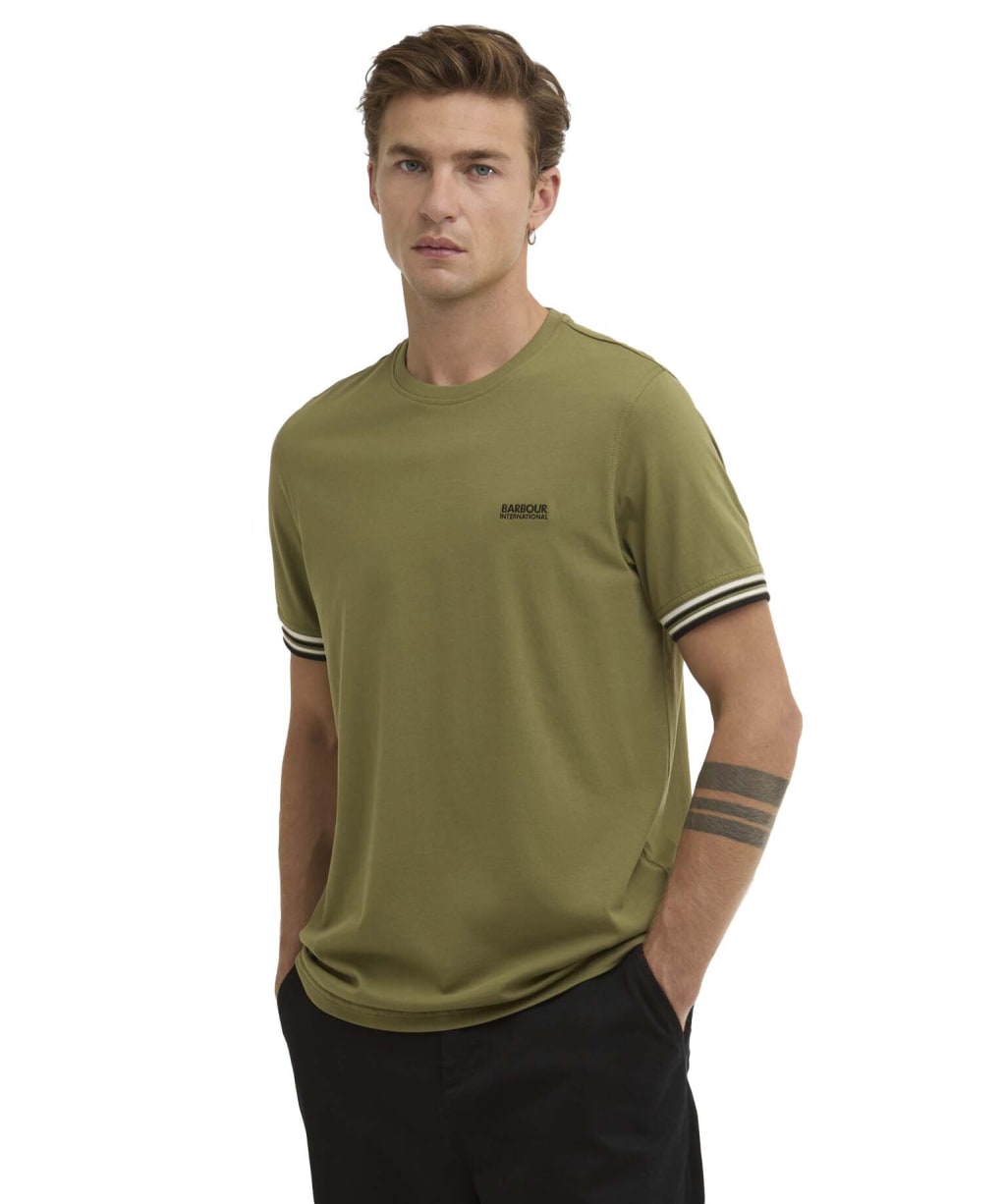 Men's Barbour International Burnwood Tipped Cuff T-Shirt - Burnt Olive