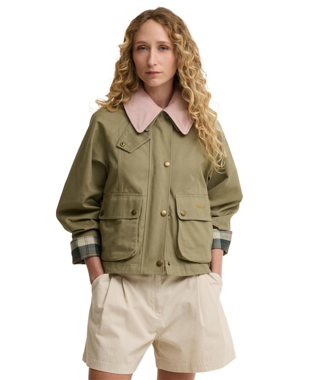 Women's Barbour Cropped Beadnell Casual Jacket - Bleached Olive / Ancient / Gardenia