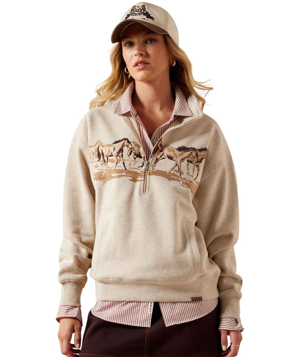 Women's Ariat Running Wild 1/2 Zip Sweatshirt - Oatmeal Heather