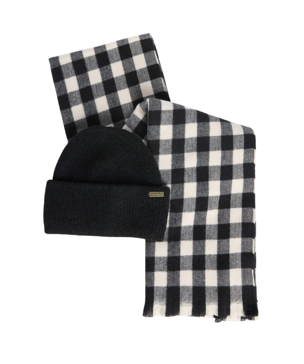 Women's Barbour International Kemora Beanie & Scarf Gift Set - Black / Moonbeam