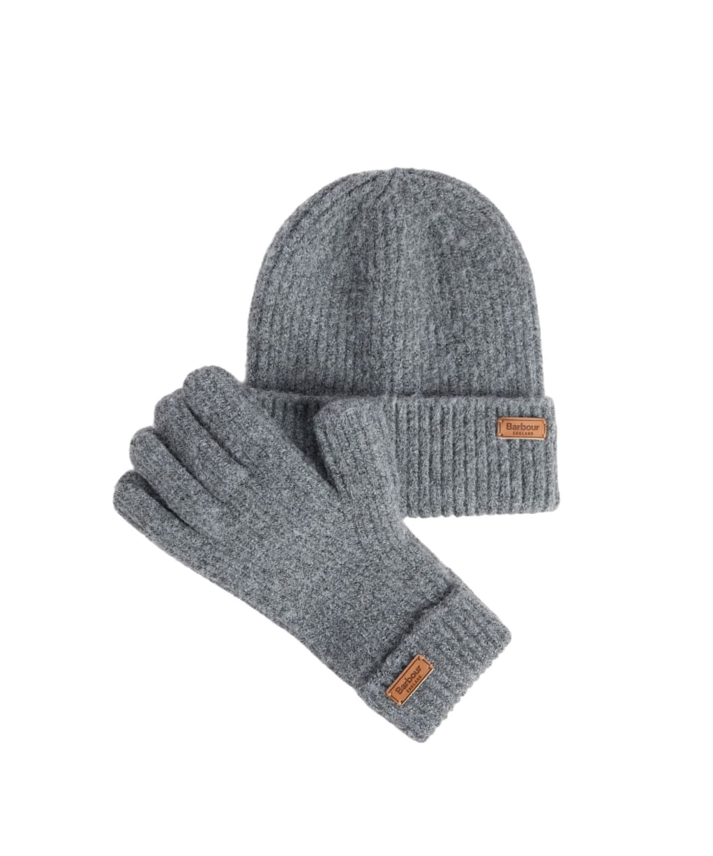 Women's Barbour Pendle Beanie & Gloves Gift Set - Mid Grey