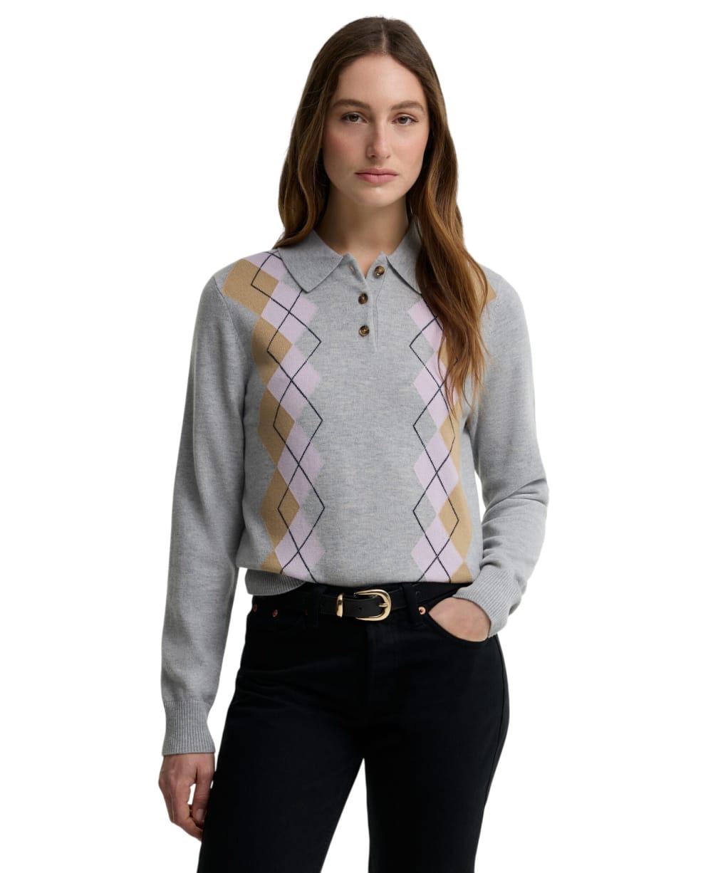Women's Barbour Fawne Knitted Jumper - Grey Multi Fairisle Pattern