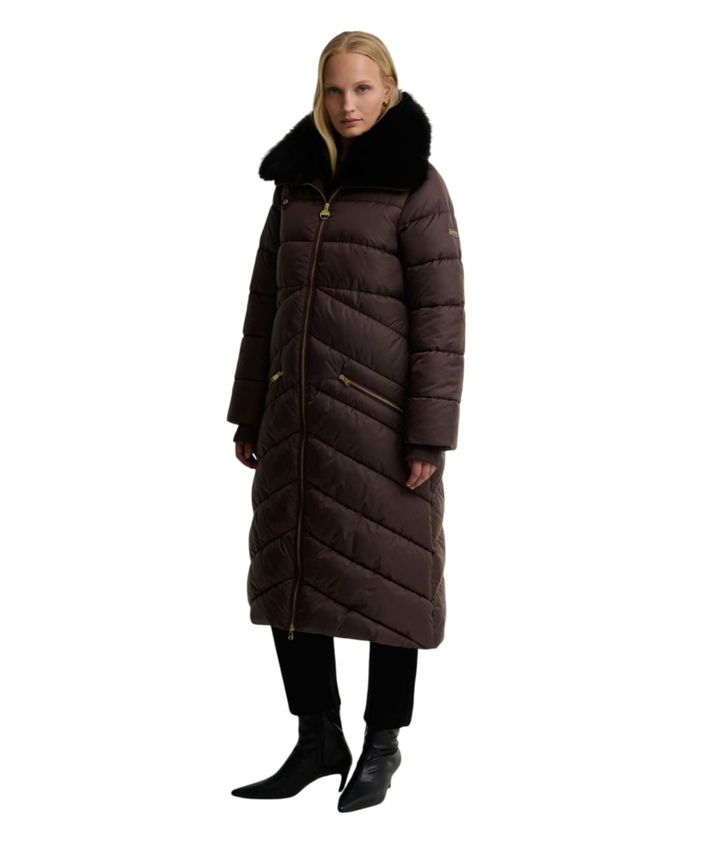 Women's Barbour International Longline Cyrus Puffer Jacket - Truffle