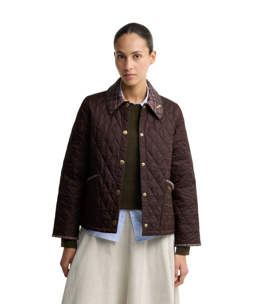 Women's Barbour Icons Tartan Collar Cropped Liddesdale Quilted Jacket - Rustic / Muted