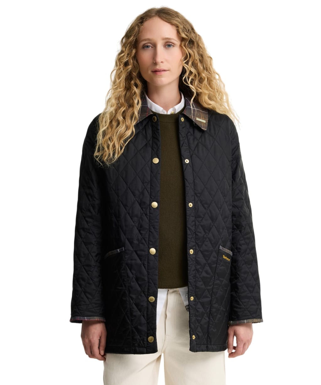 Women's Barbour Icons Tartan Collar Modern Liddesdale Quilted Jacket - Black / Ancient 