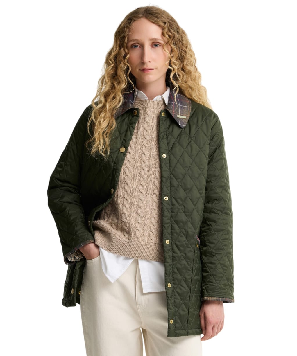 Women's Barbour Icons Tartan Collar Modern Liddesdale Quilted Jacket - Olive / Classic Tartan