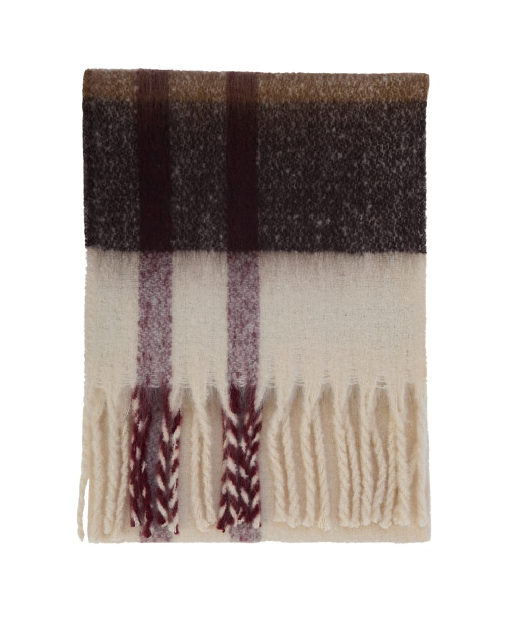 Women’s Barbour Isla Tartan Boucle Scarf - ECRU MUTED TART