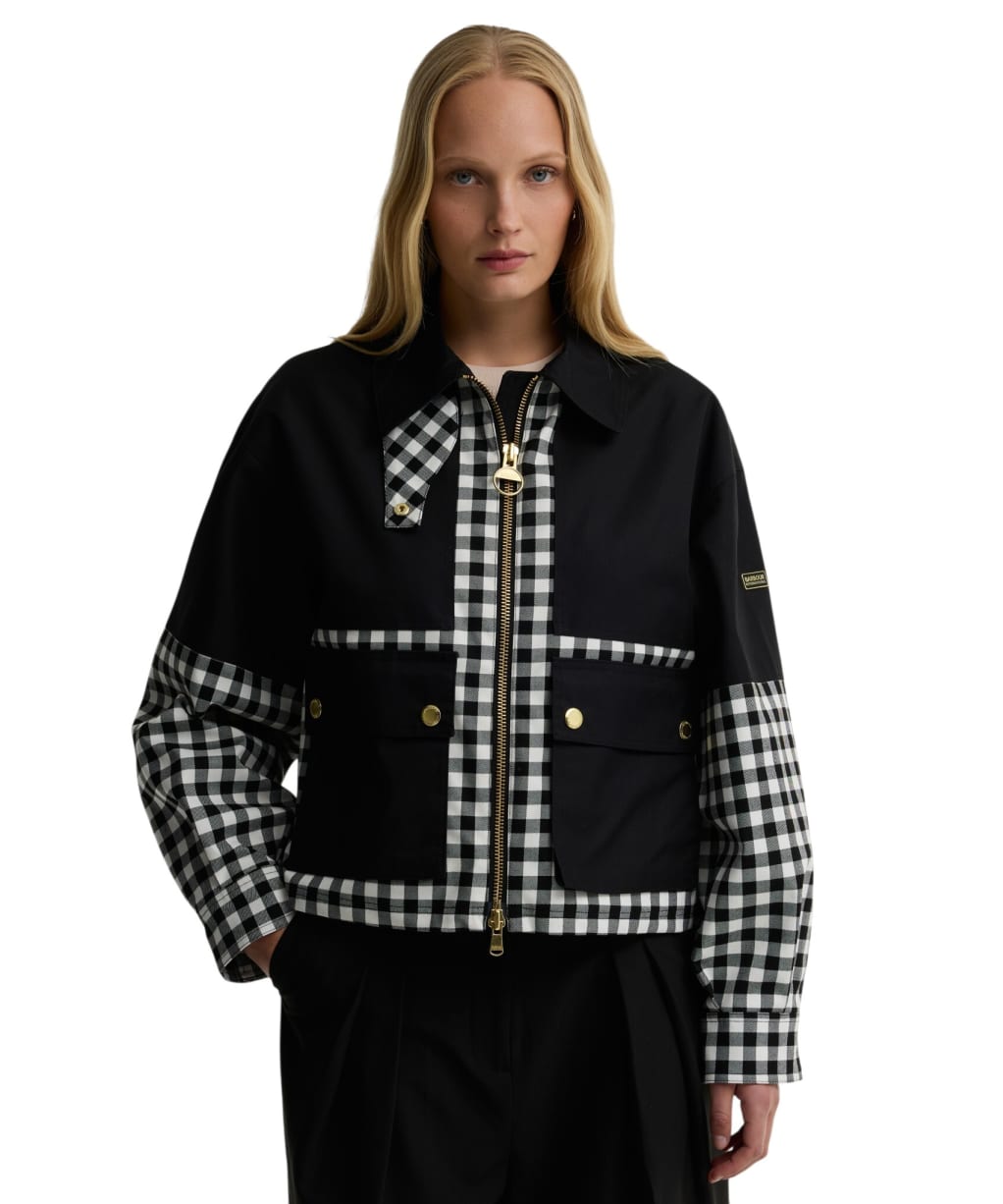 Women's Barbour International Gabriette Check Showerproof Jacket - Black / Northumberland Check