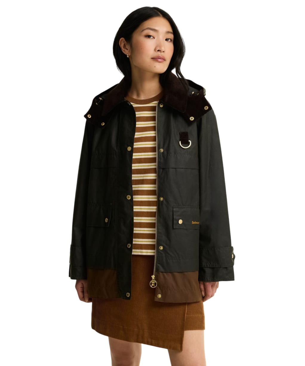 Women's Barbour Wrenwood Waxed Jacket - Fern / Bark / Shadow