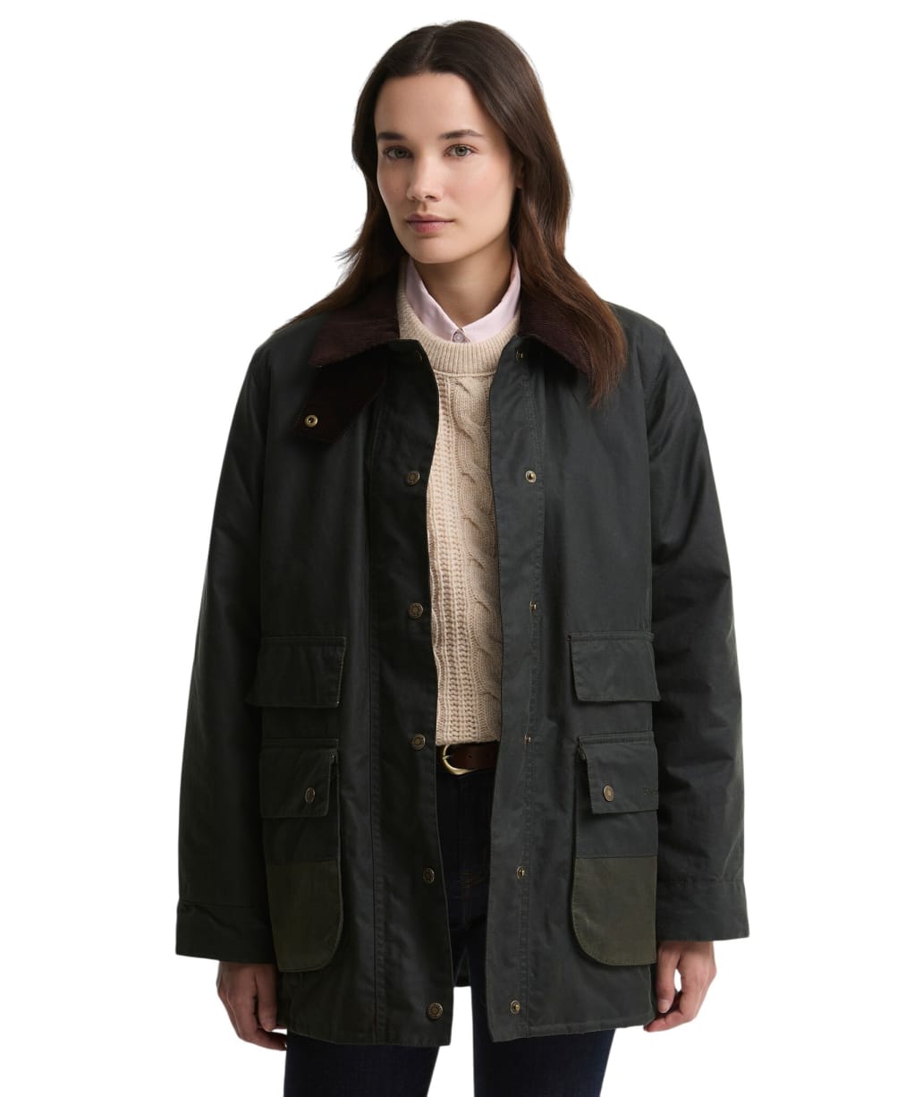 Women's Barbour Modern Border Waxed Jacket - Sage / Classic