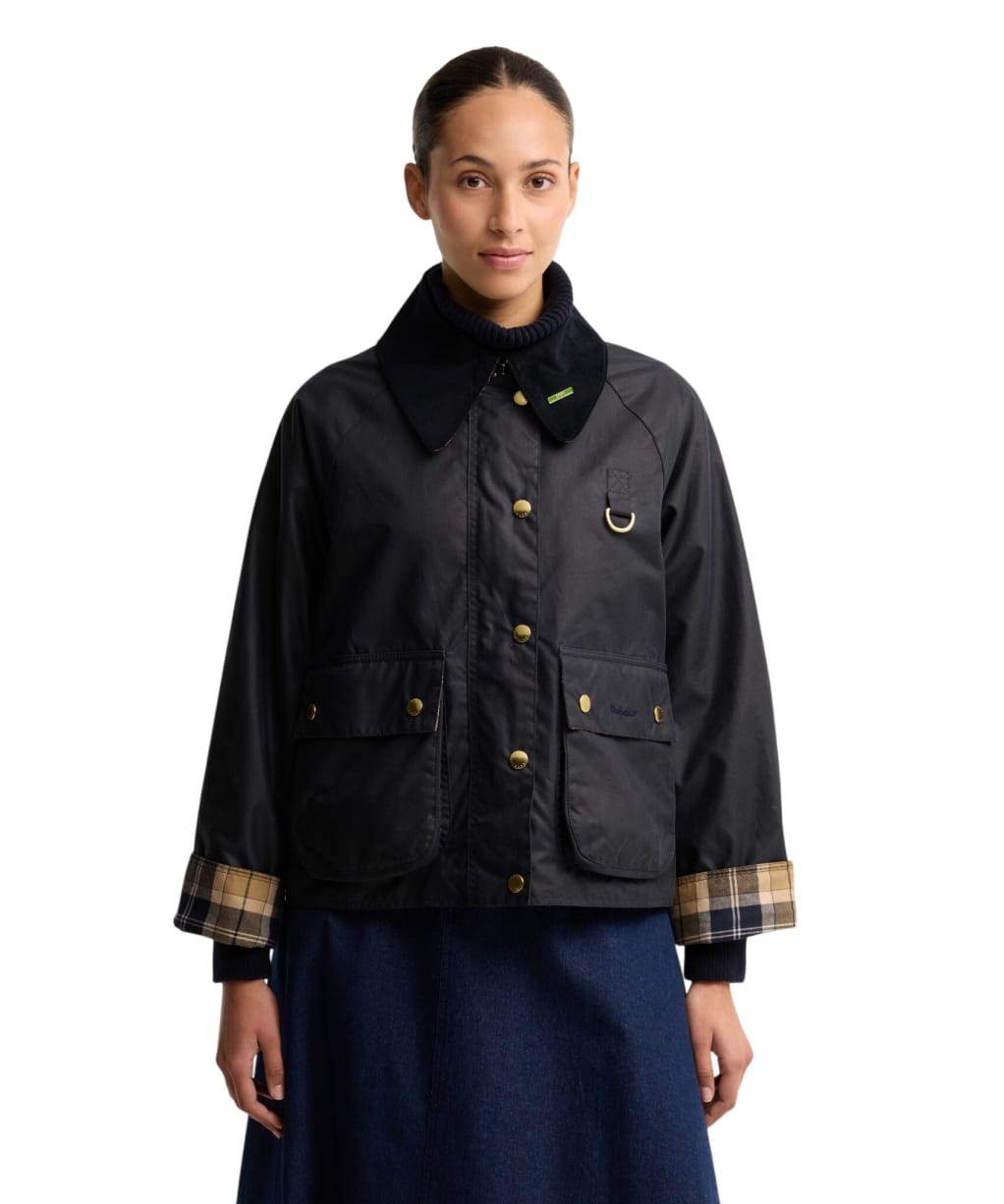Women's Barbour Icons Modern Spey Waxed Jacket - Navy / Birchwood