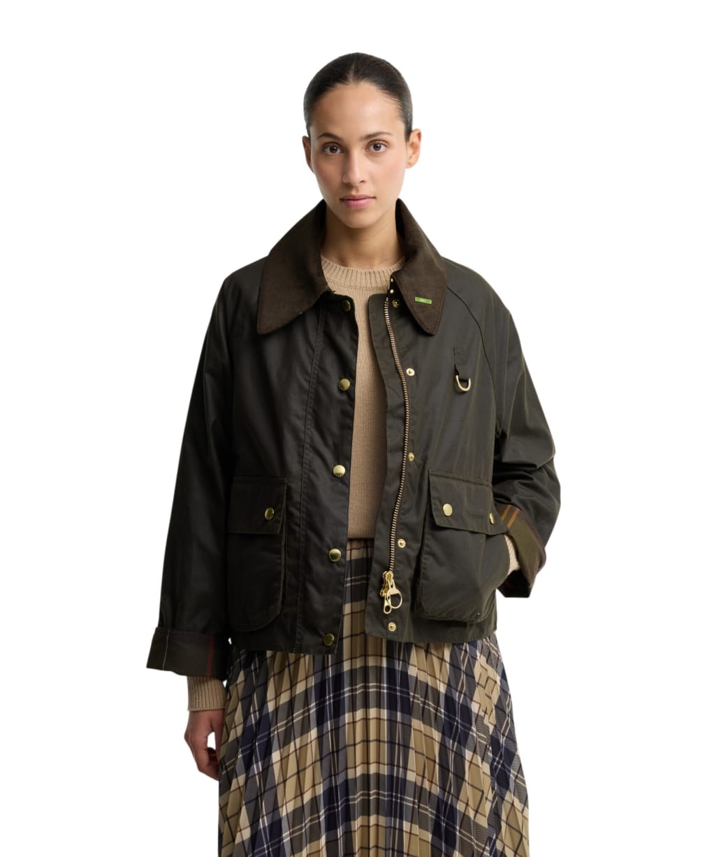 Women's Barbour Icons Modern Spey Waxed Jacket - Olive / Classic Tartan