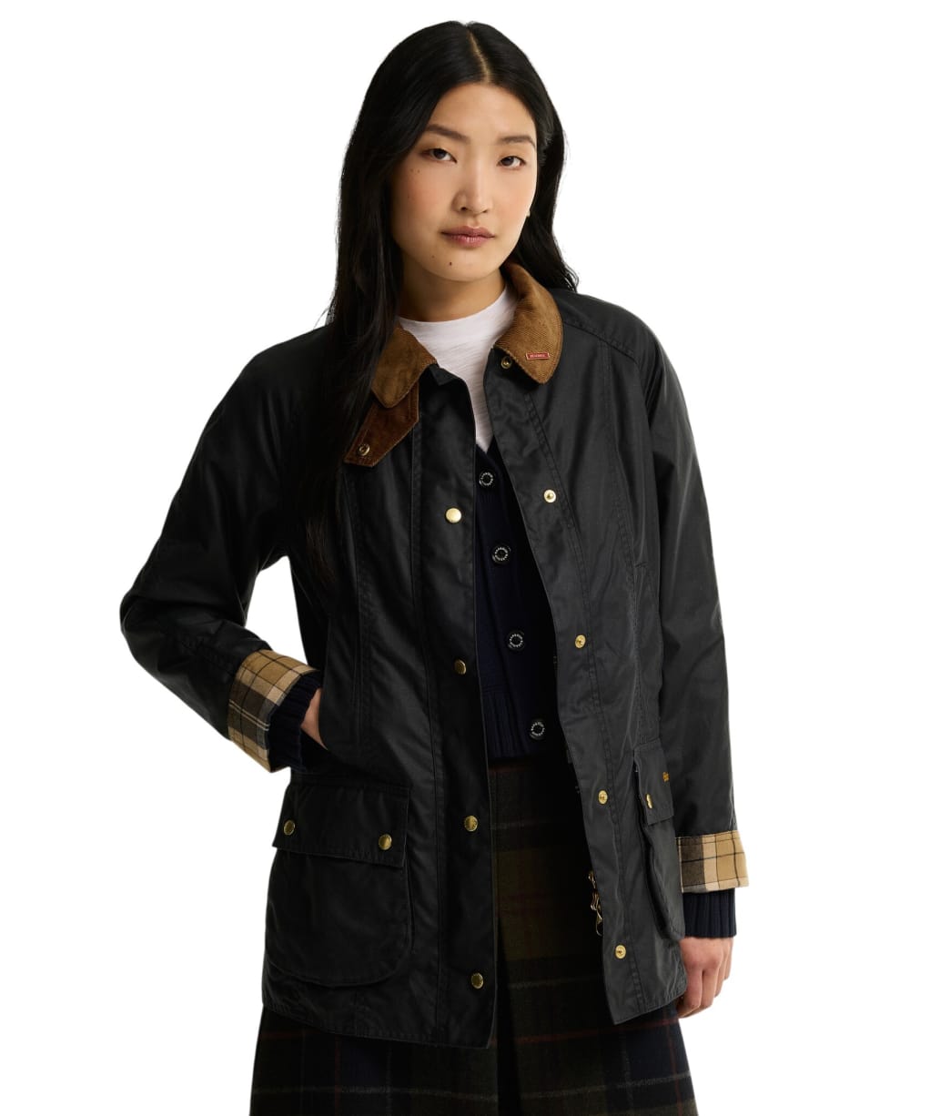 Women's Barbour Icons Beadnell Waxed Jacket - Navy / Birchwood