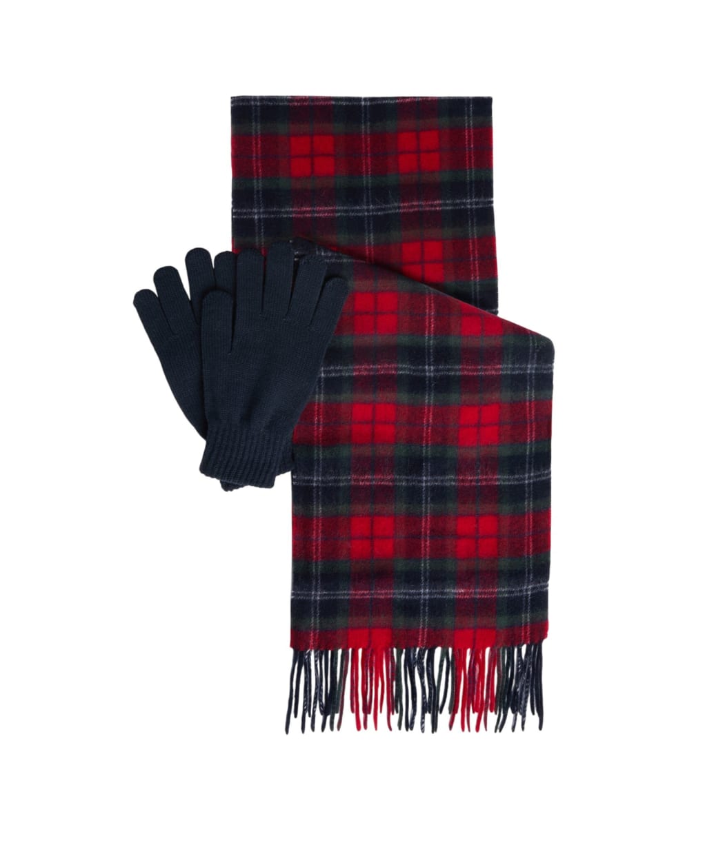 Men’s Barbour Tartan Scarf and Glove Gift Set - RED SPRUCE