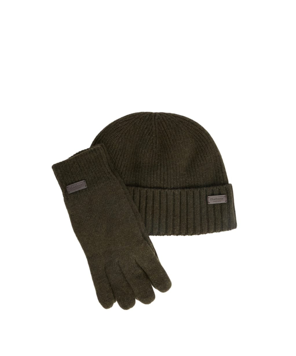 Men's Barbour Carlton Beanie & Gloves Gift Set - Dark Green
