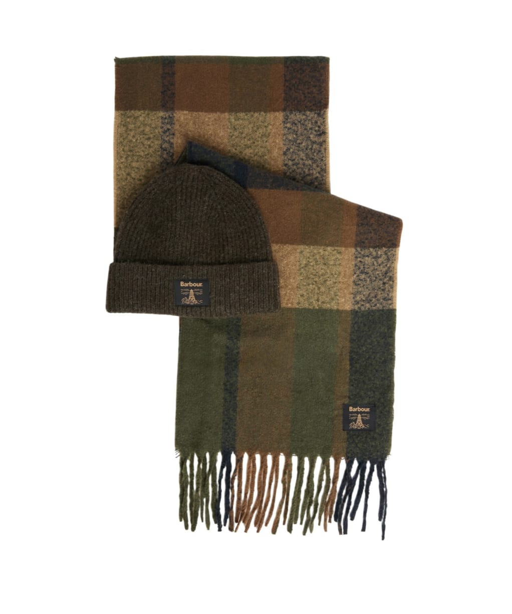 Men's Barbour Westerdale Beanie & Scarf Gift Set - Olive / Navy