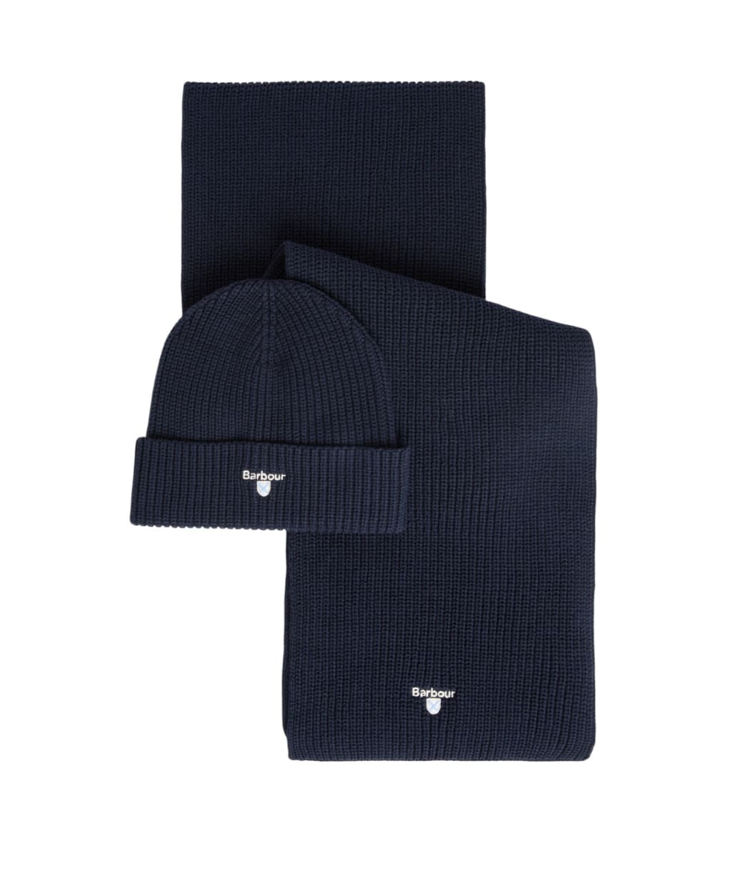 Men's Barbour Cascade Beanie & Scarf Set - Navy