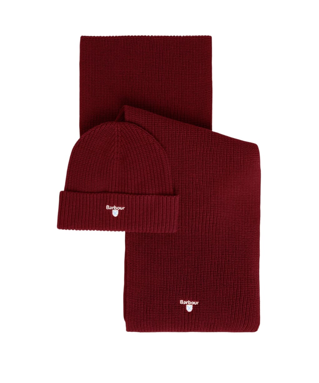 Men's Barbour Cascade Beanie & Scarf Set - Wine