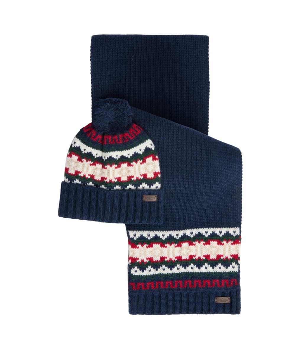 Men's Barbour Kane Knitted Beanie & Scarf Gift Set - Evergreen
