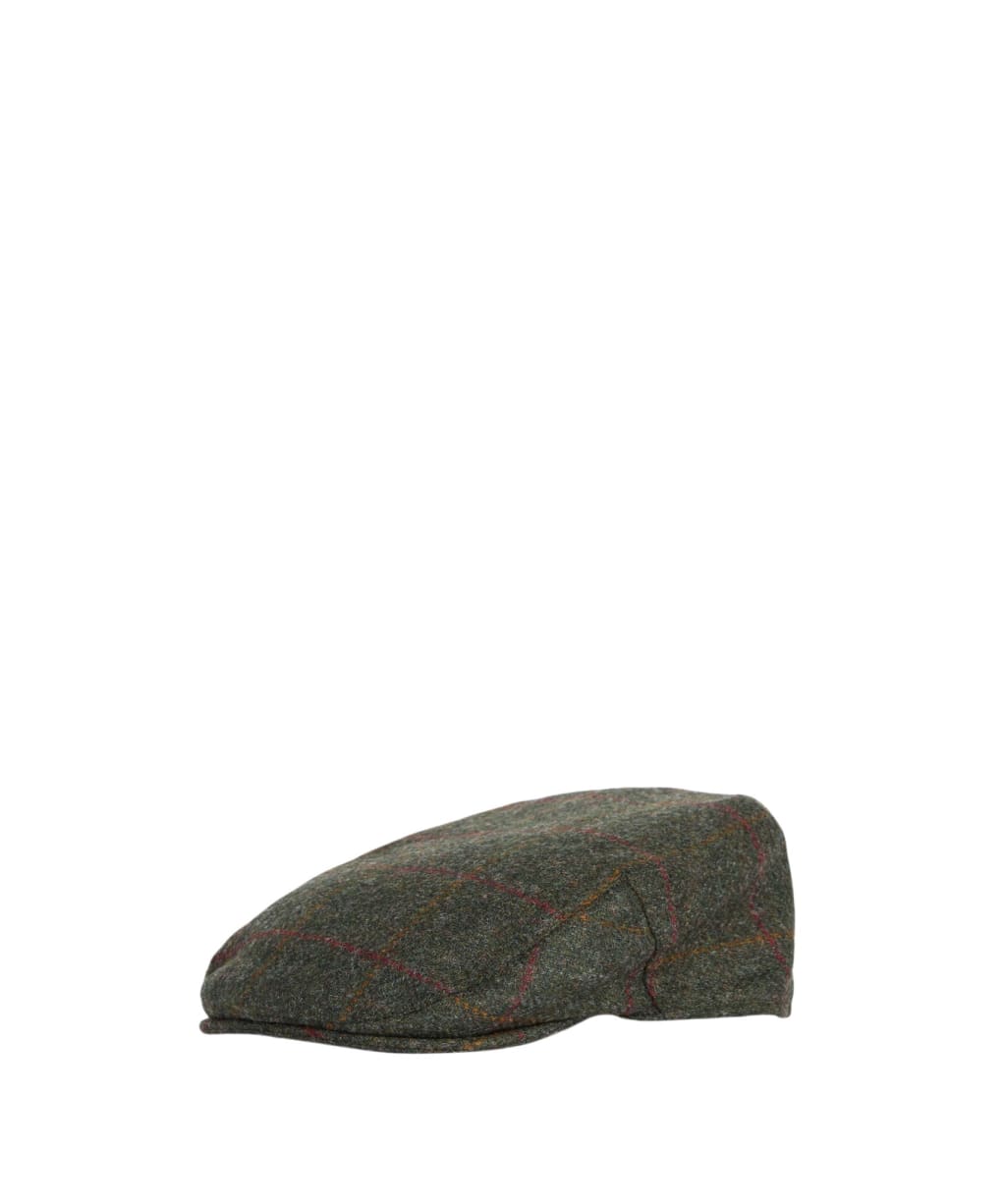 Men's Barbour Wool Crieff Flat Cap - Olive / Red Check