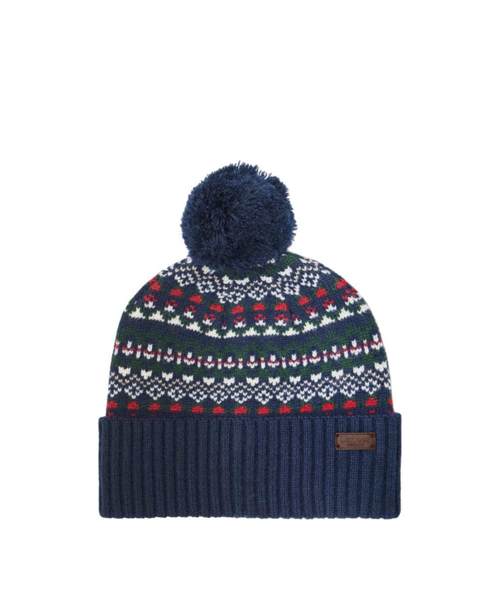 Men's Barbour Marlow Fair Isle Pom Beanie Hat - Navy / Evergreen