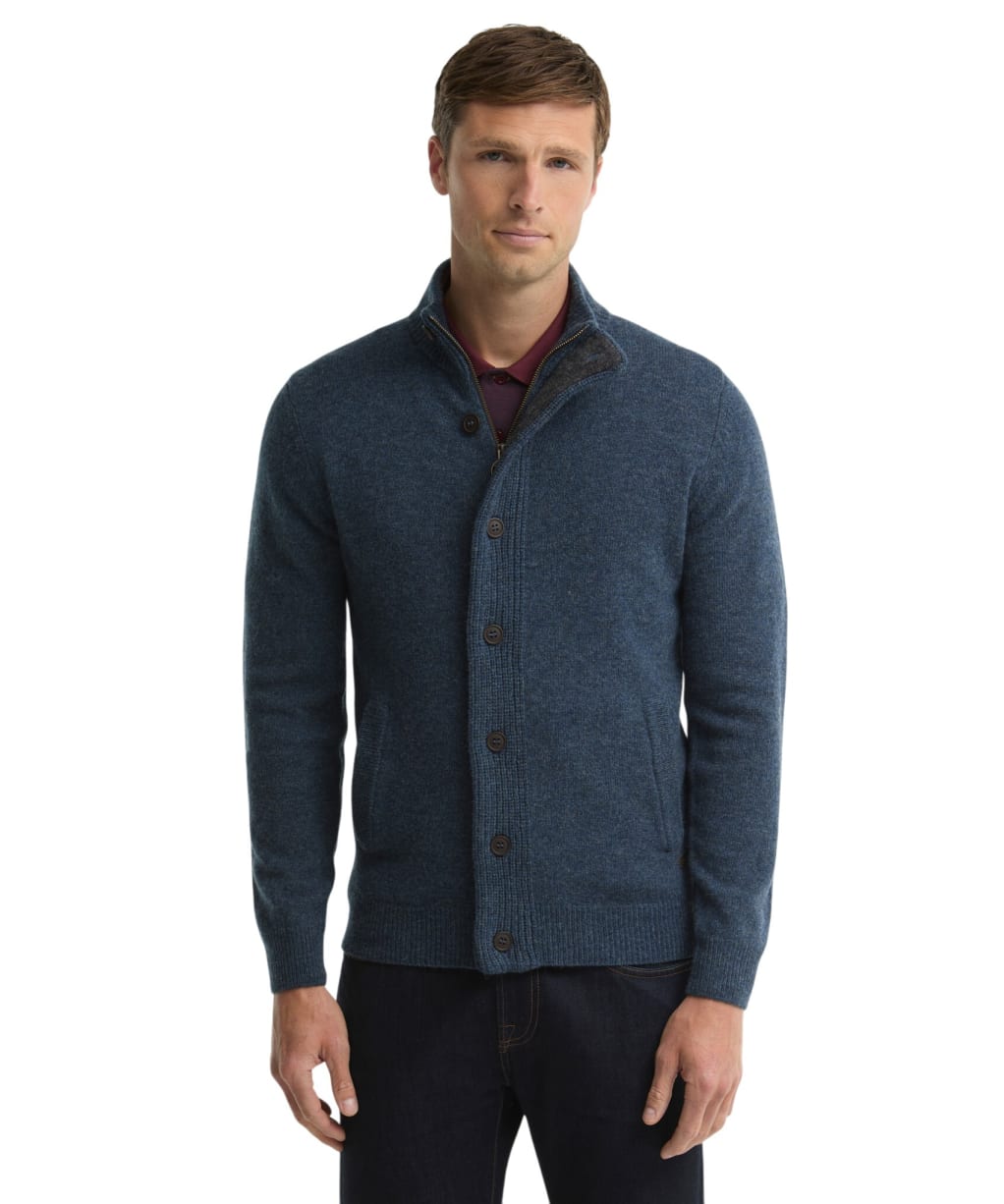 Men's Barbour Patch Zip Through Sweater - Dark Indigo