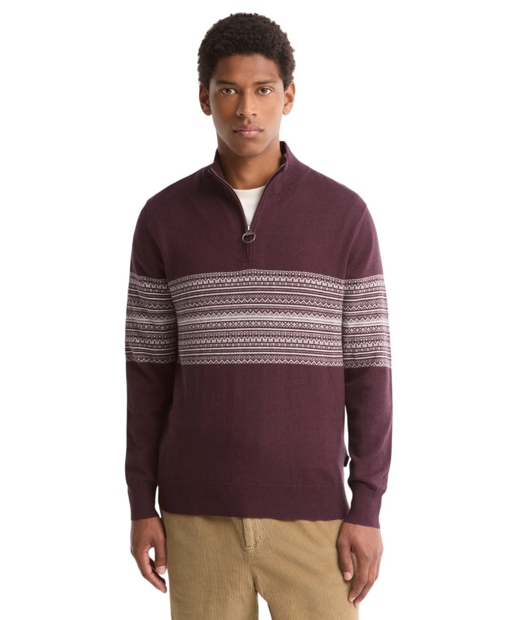 Men's Barbour Millwood Fairisle Half Zip Jumper - Burgundy