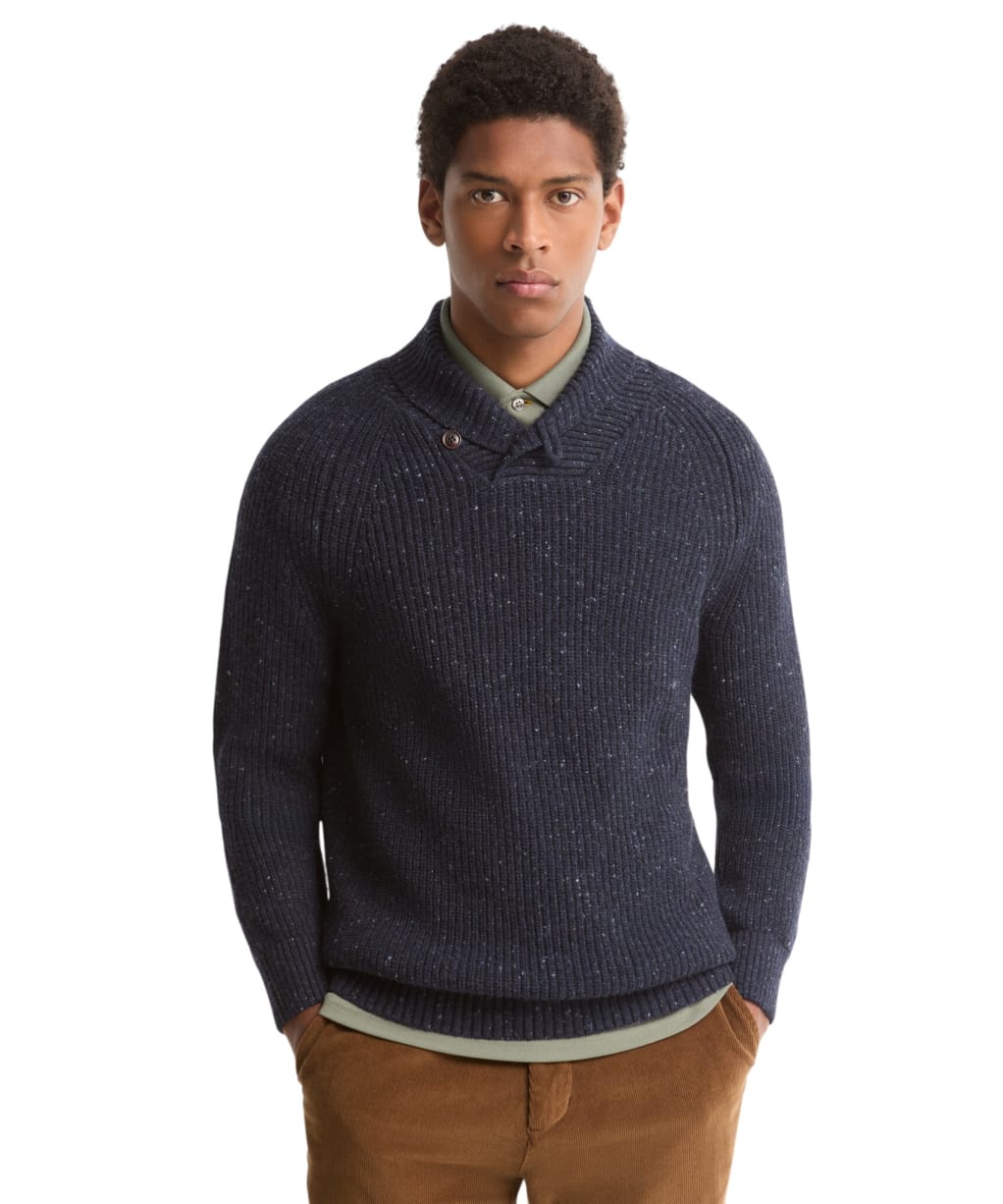 Men's Barbour Essentials Fleck Shawl Neck - Navy