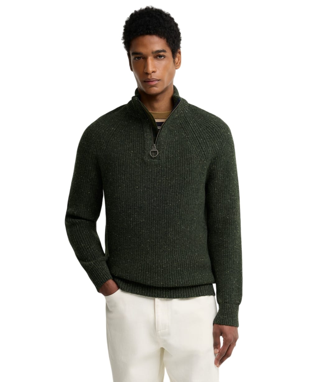 Men's Barbour Essentials Fleck Half Zip Jumper - Olive