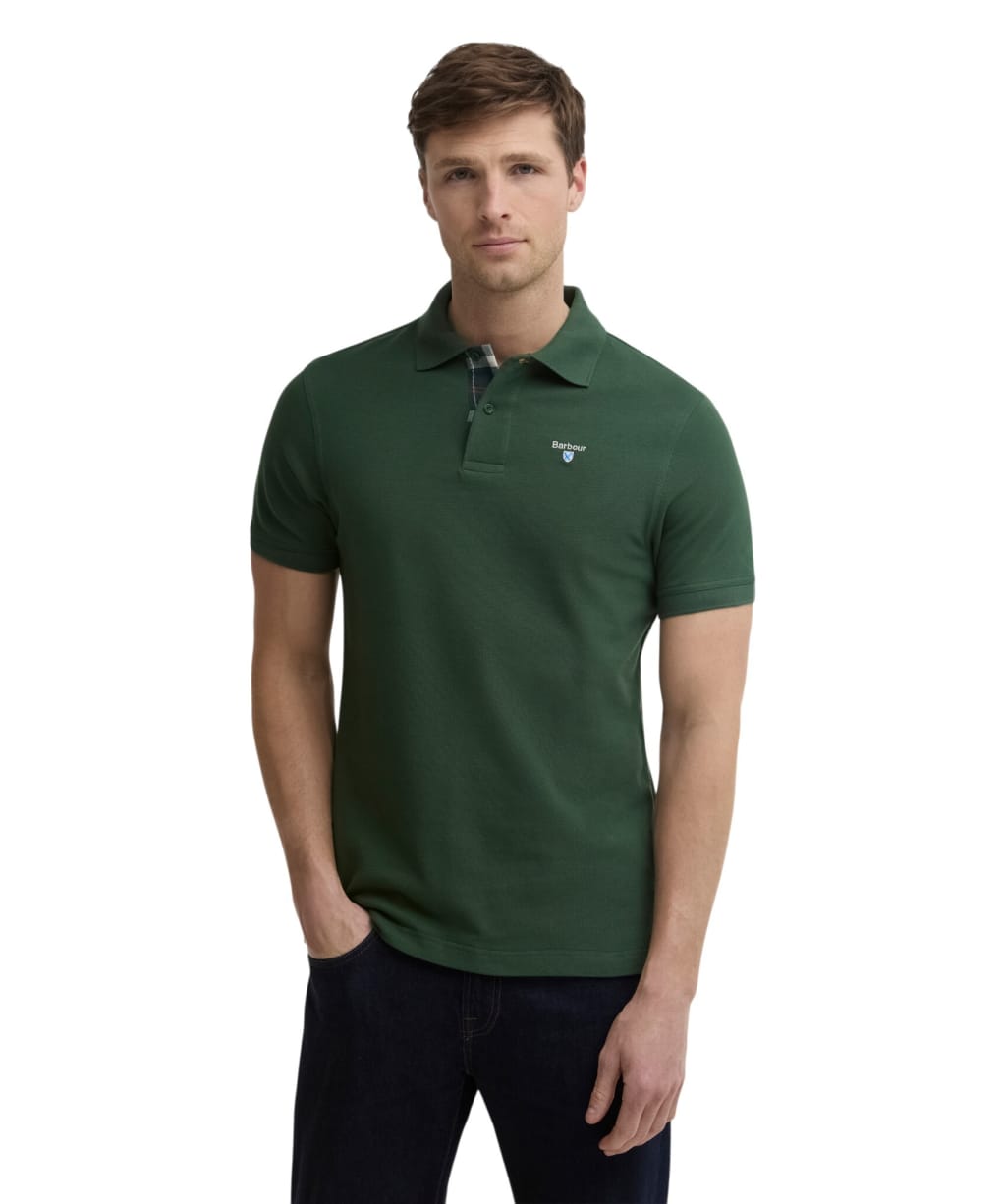 Men's Barbour Tartan Pique Polo Shirt - Sycamore Green