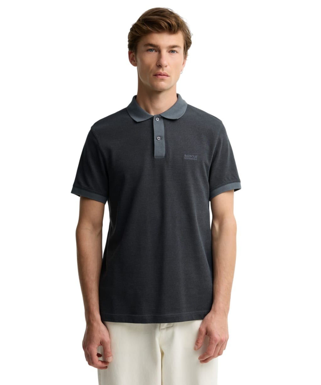 Men's Barbour International Morley Oxford Polo Shirt - BLACK/WASHER CH