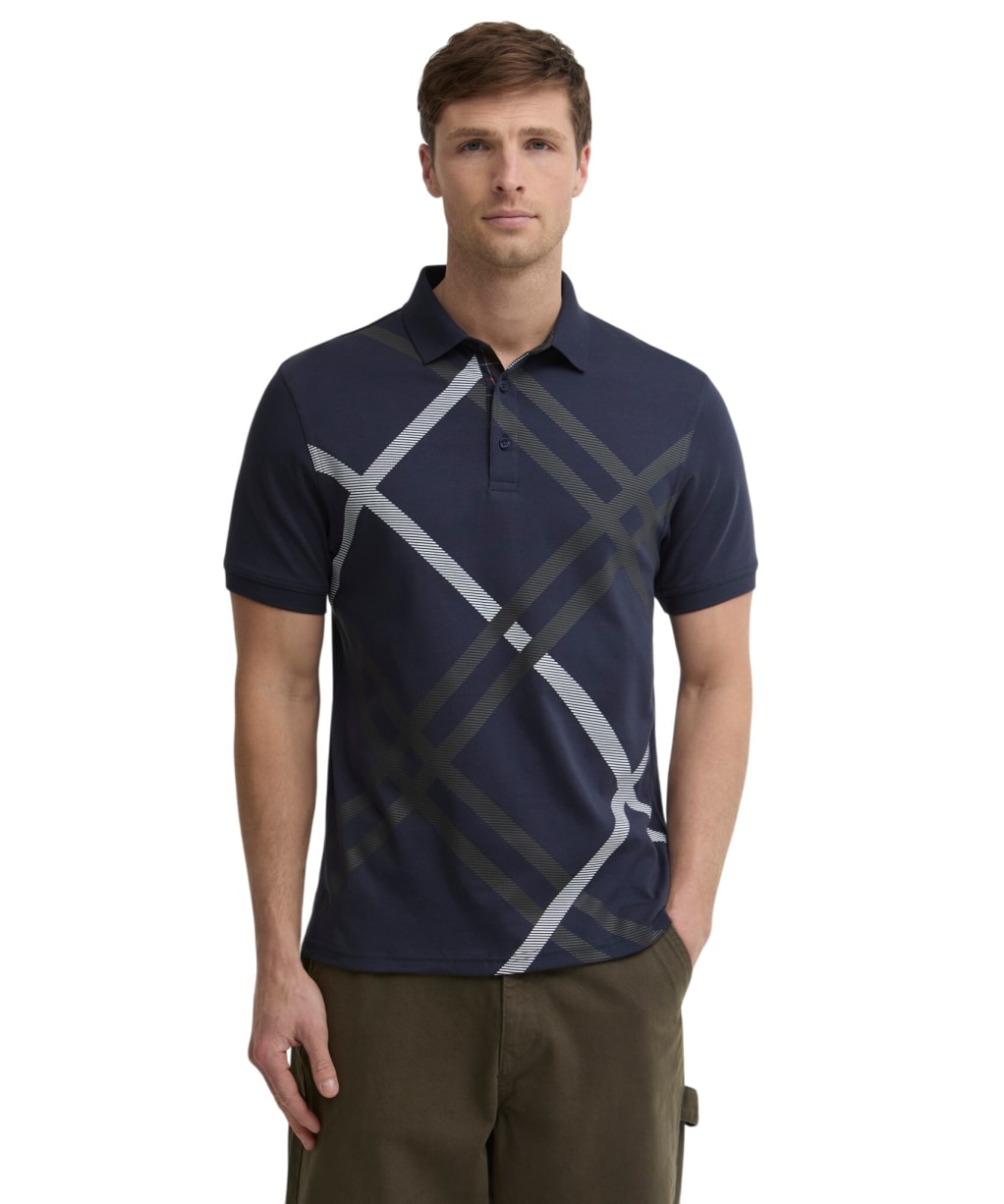 Men's Barbour Tartan Bias Print Tailored Polo Shirt - Navy