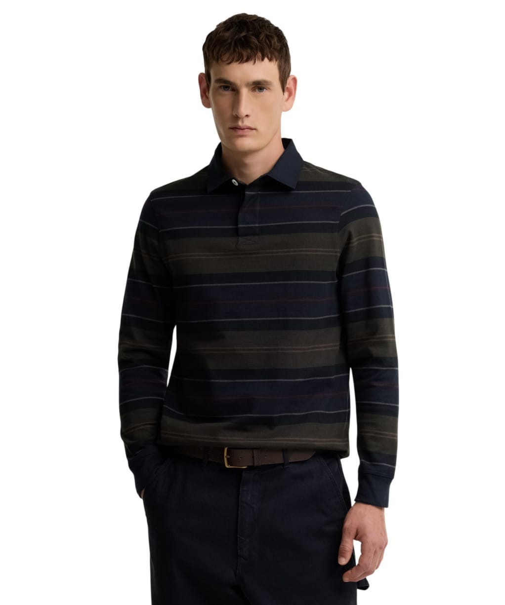 Men's Barbour Frith Tartan Stripe Rugby Shirt - Navy