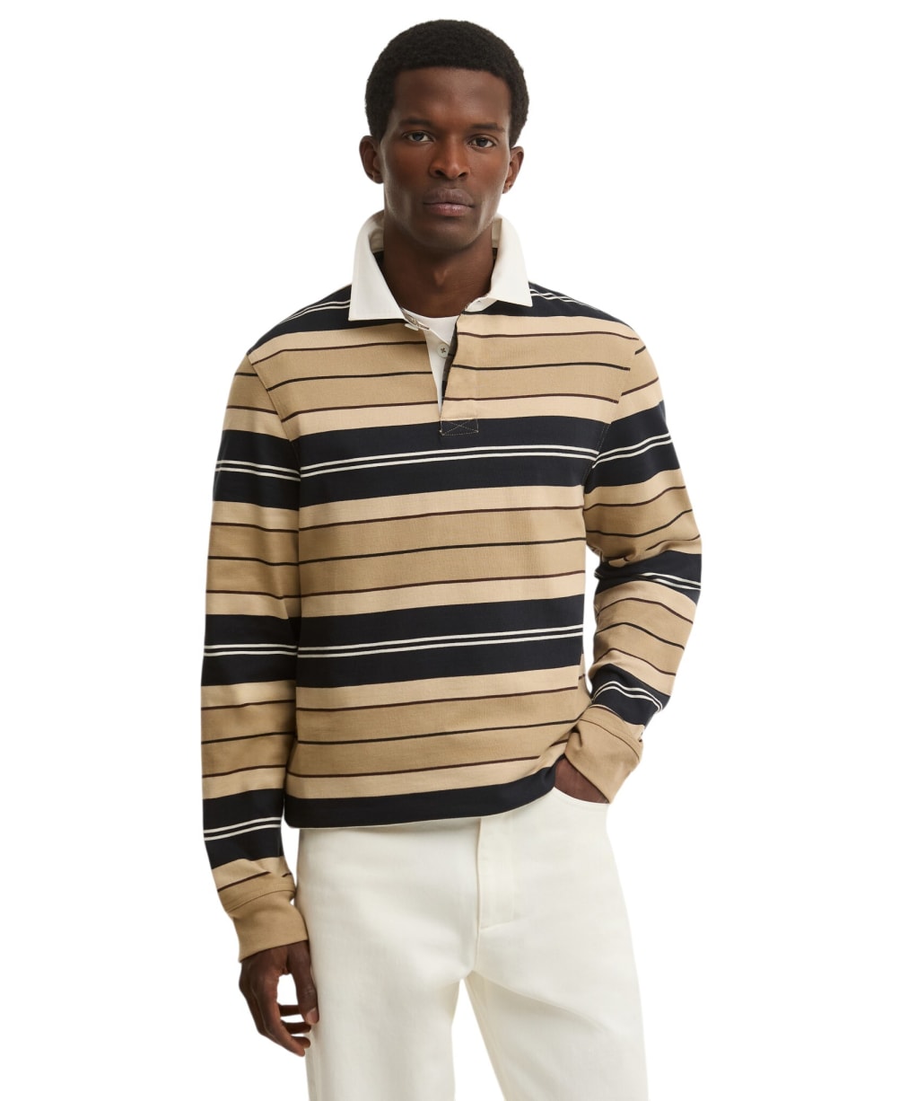 Men's Barbour Frith Tartan Stripe Rugby Shirt - Stone