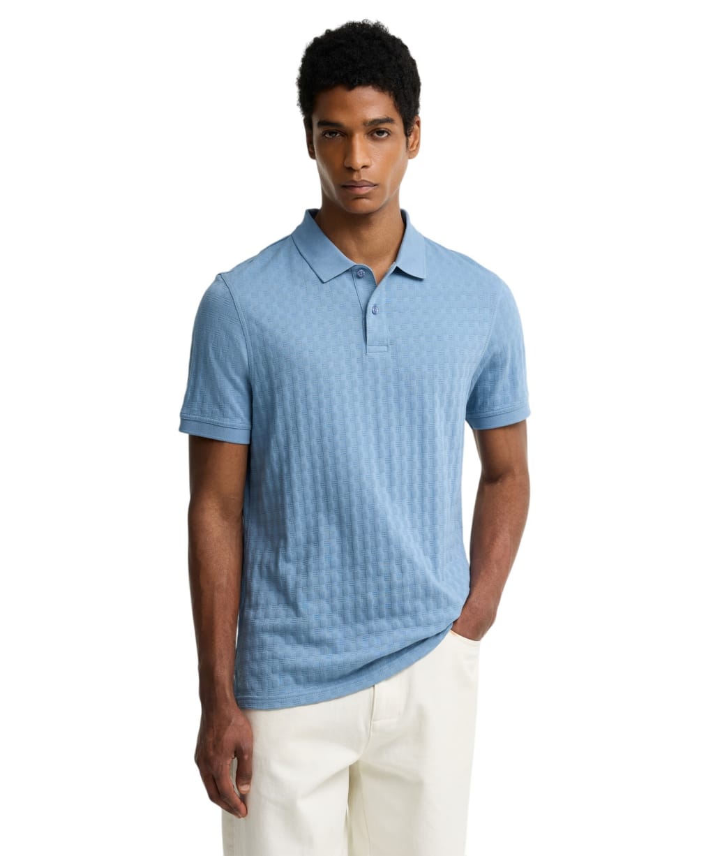 Men's Barbour Faversham Tailored Textured Polo Shirt - Tarn Blue