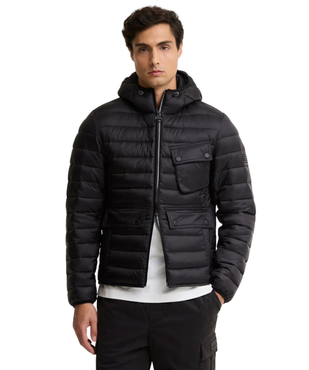 Men's Barbour International Ouston Hooded Puffer Jacket - Black