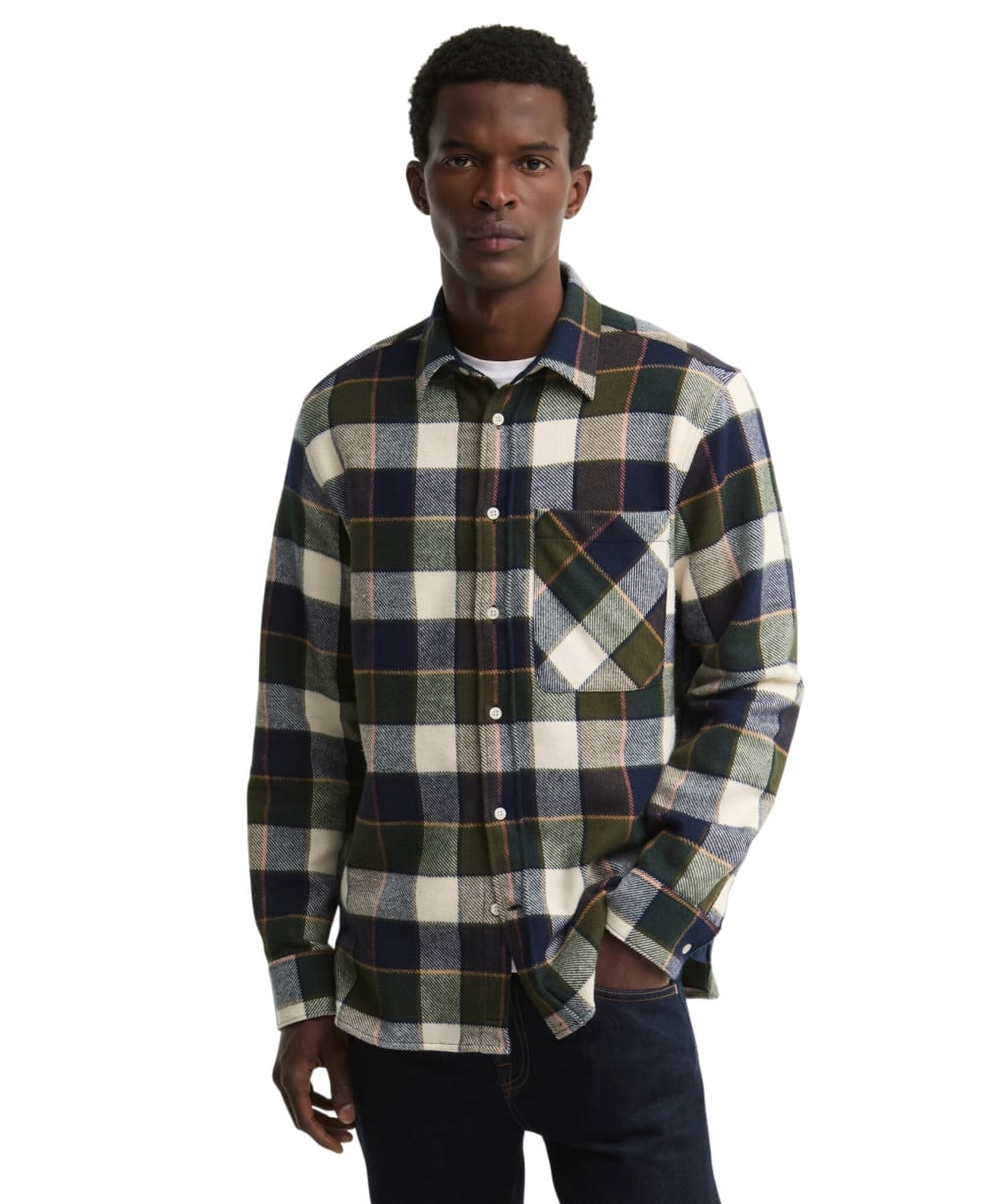 Men's Barbour Bannock Authentic Highland Check Flannel Shirt - Olive
