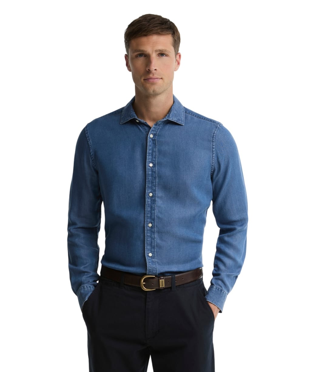 Men's Barbour Burnett Tailored Twill Shirt - Denim Blue