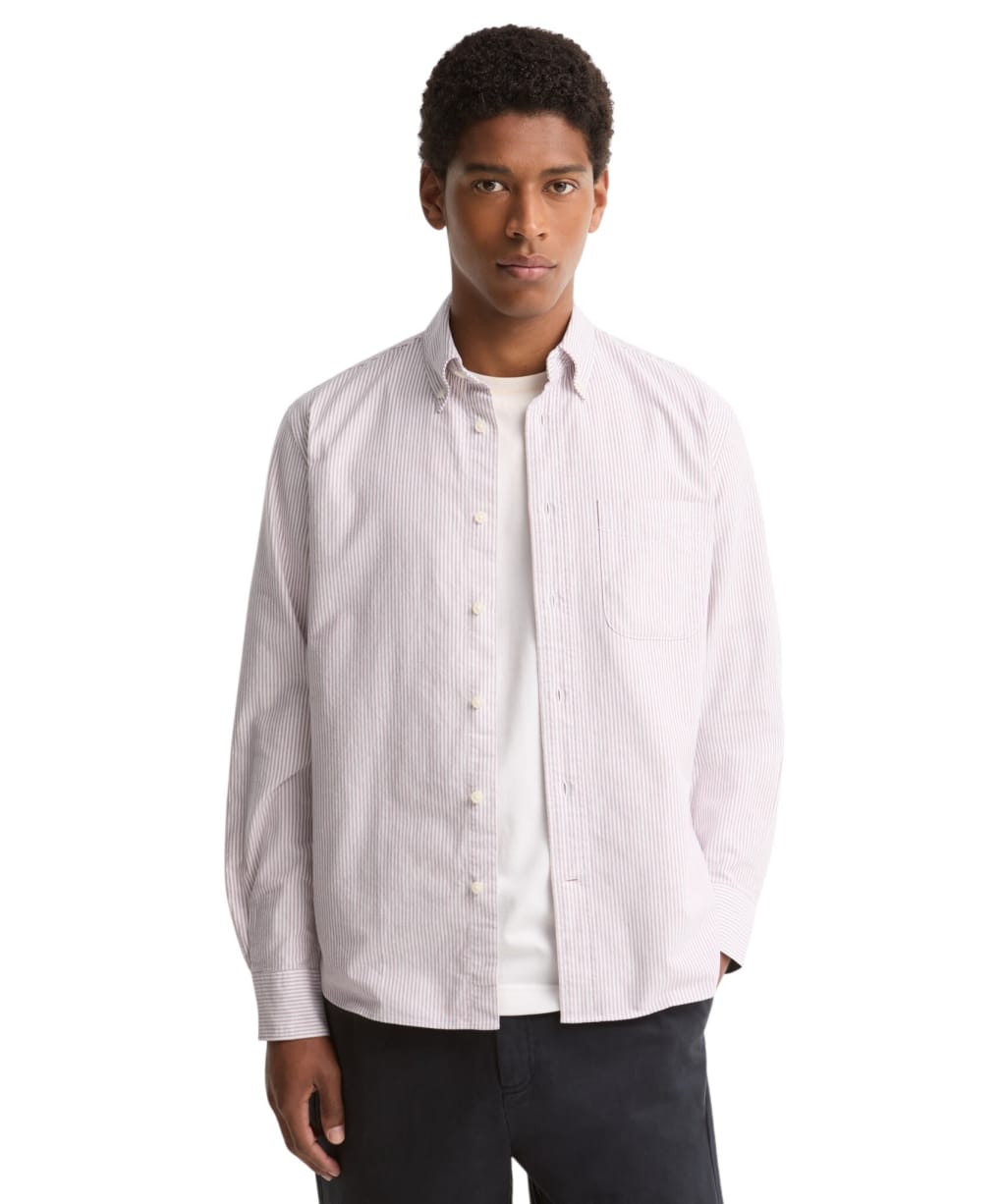 Men's Barbour Authentic Striped Oxford Shirt - Dark Red