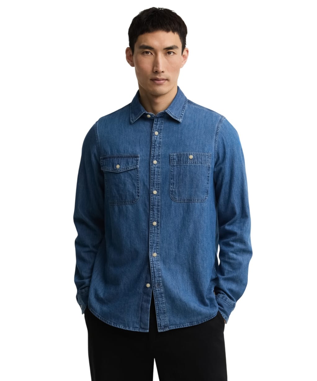 Men's Barbour International Dufton Chambray Shirt - Mid Blue