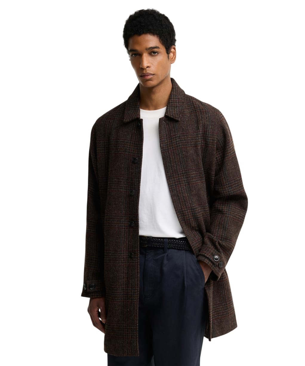 Men's Barbour Lorden Check Wool Overcoat - DARK OAK CHECK