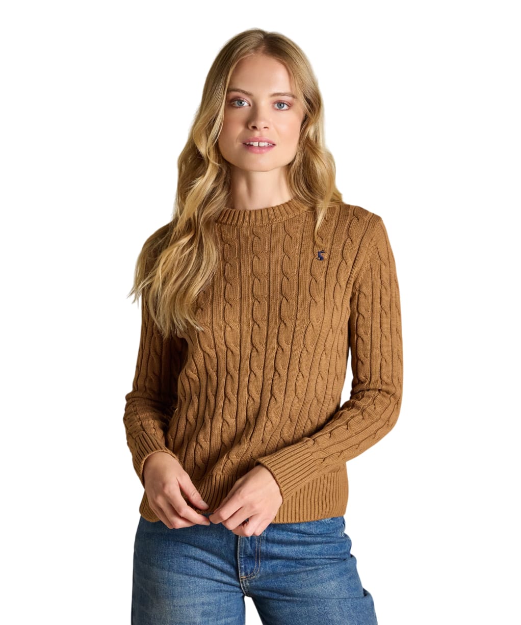 Women's Joules Classic Cable Knit Jumper - Camel