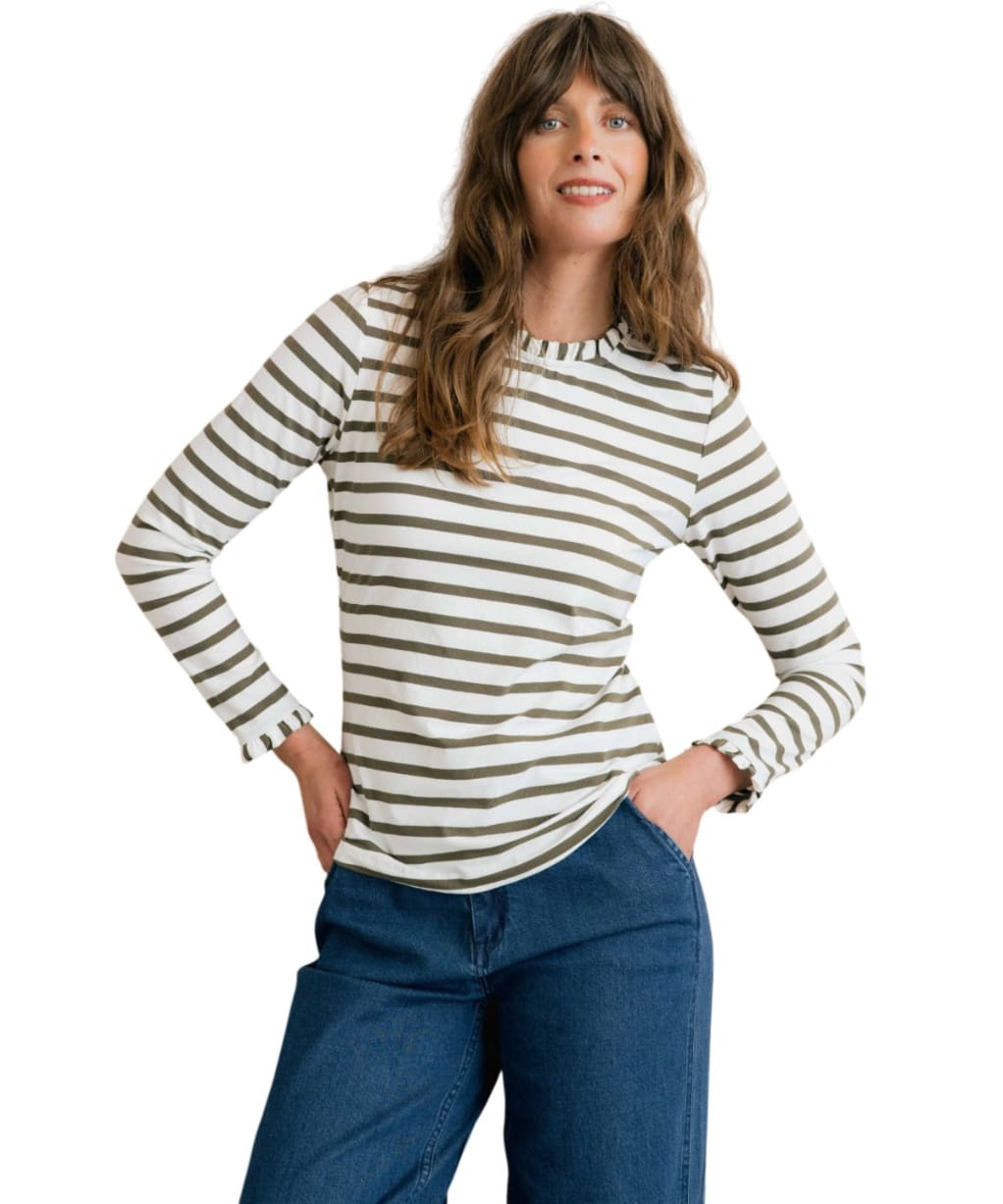 Women's Lily & Me Marnie Stripe Top - Olive / Ecru
