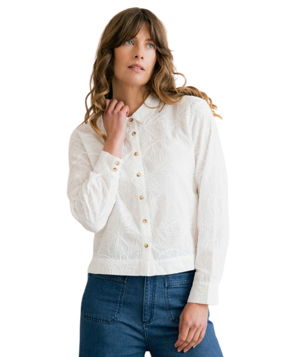Women's Lily & Me Bracken Abstract Bloom Embroidered Shirt - White