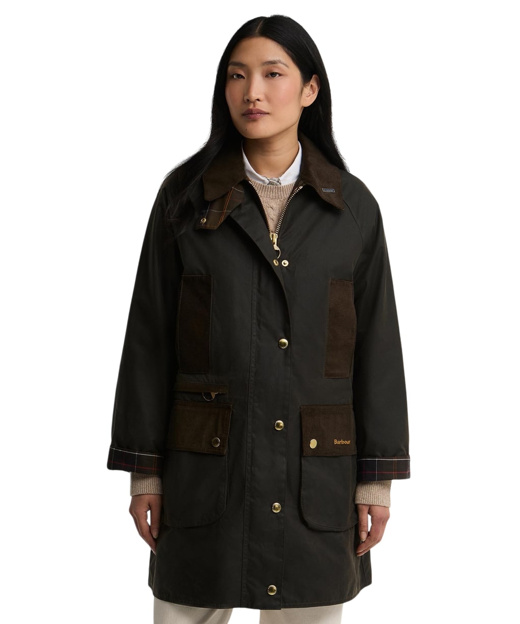 Women's Barbour Icons Modern Beaufort Waxed Jacket - Olive / Classic Tartan