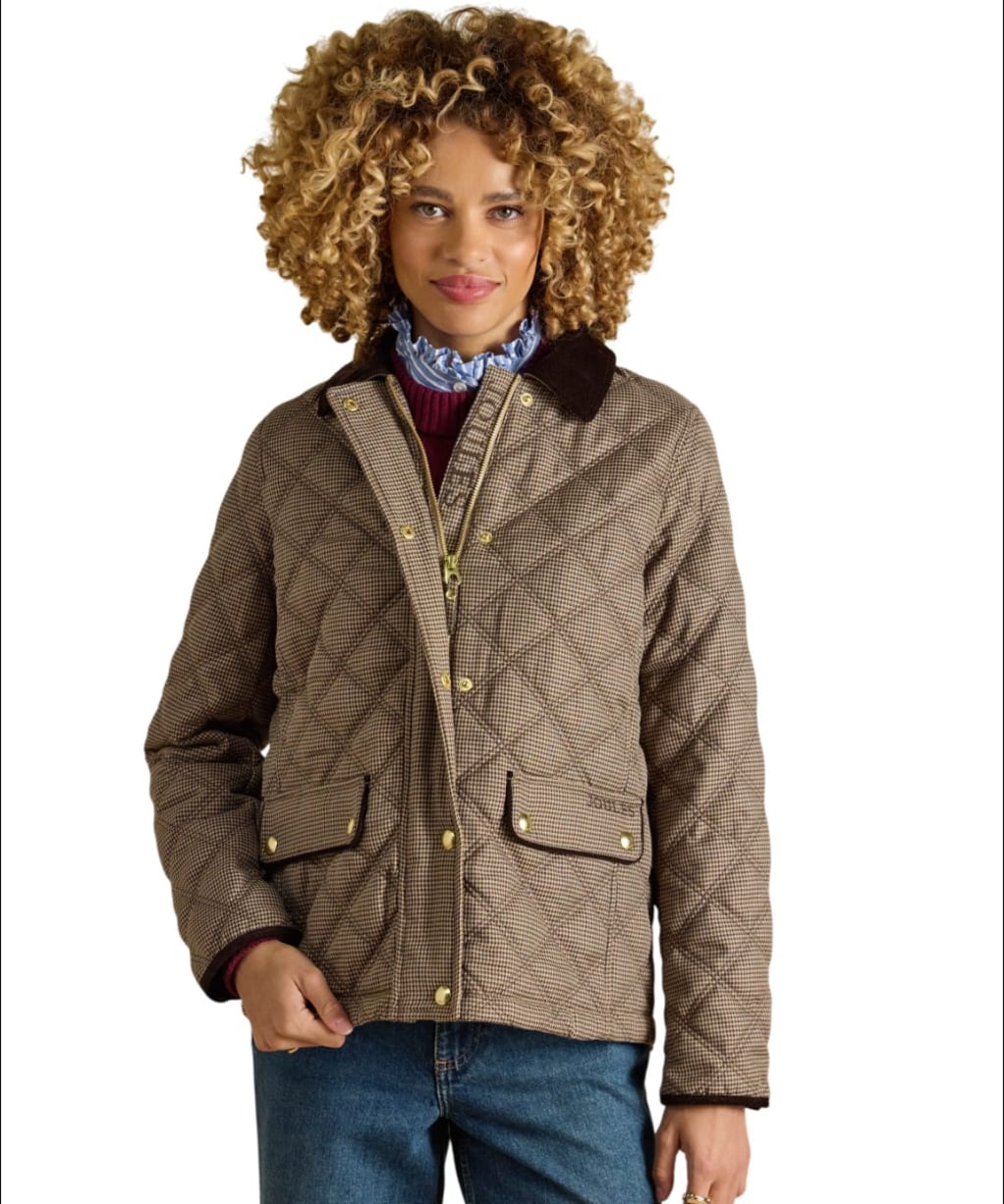 Women's Joules Harrogate Showerproof Quilted Jacket - Check